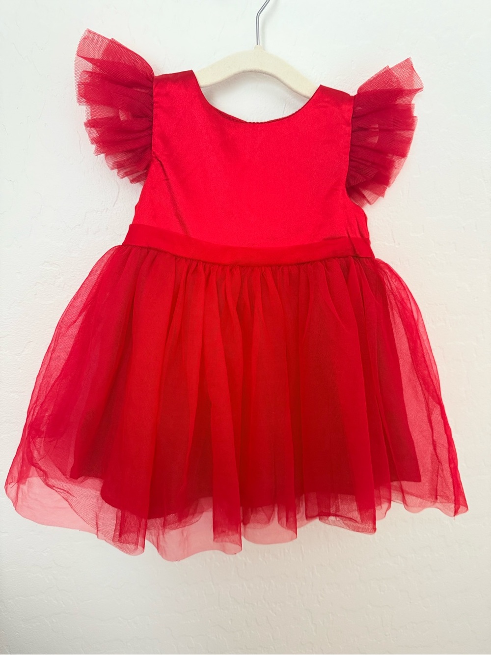 12M Red Tulle Flutter Sleeve Party Dress